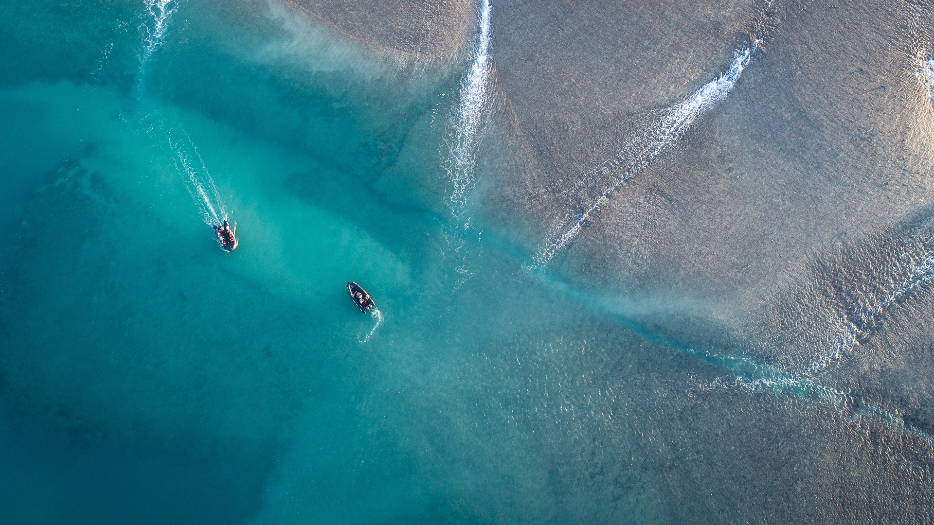 Zodiacs exploring the Montgomery Reef 