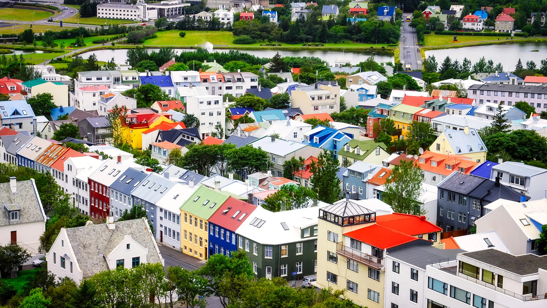 Aerial View Colourful Houses Reykjavik Iceland