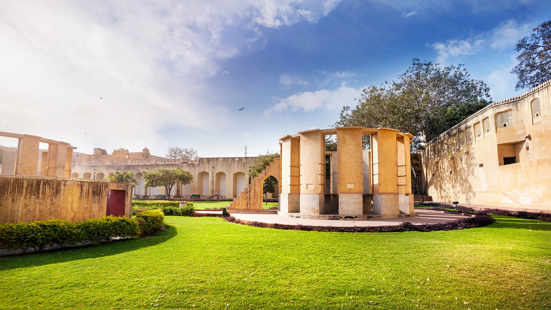 Jantar Mantar observatory complex at blue sky in Jaipur Rajasthan India