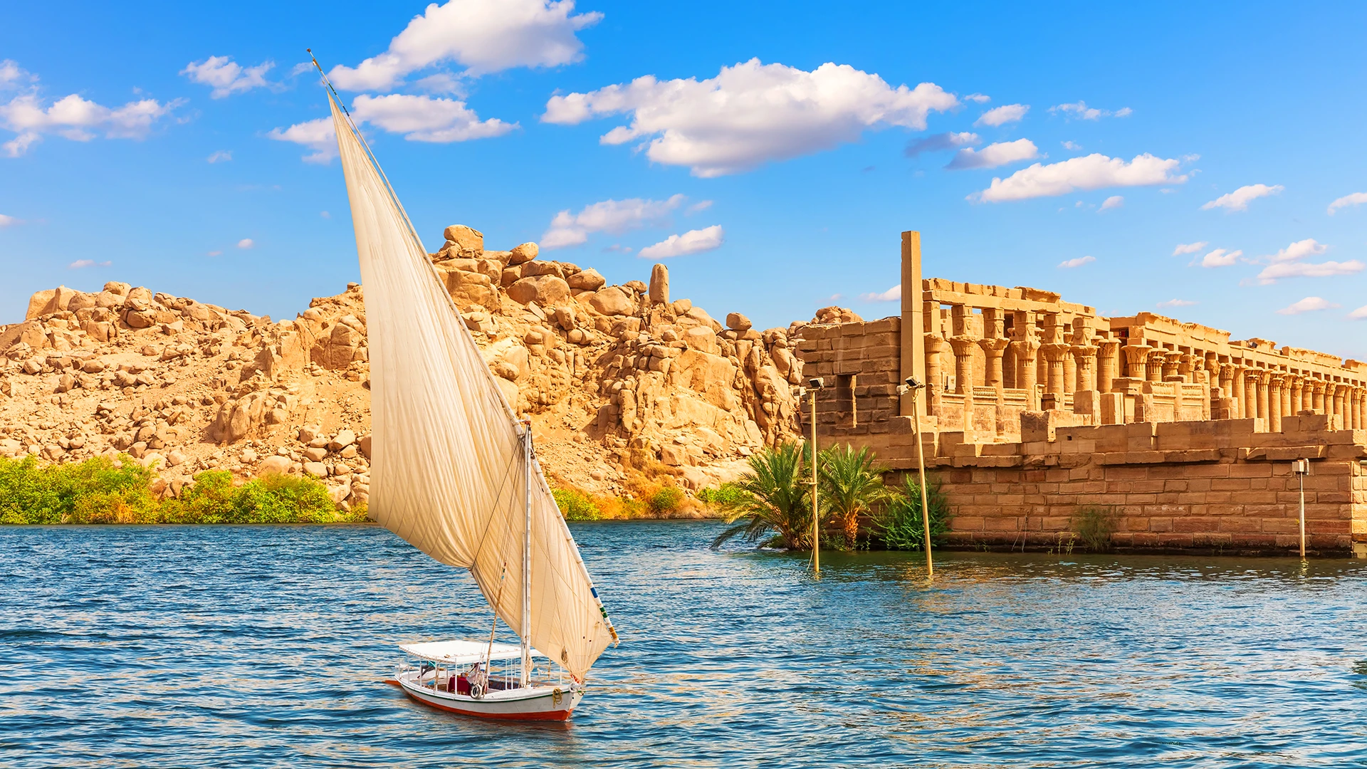Felucca by the Temple of Philae, Aswan, Egypt