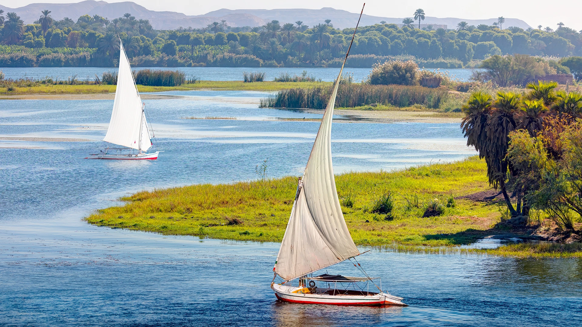 Felucca sailboats on River Nile, Aswan, Egypt