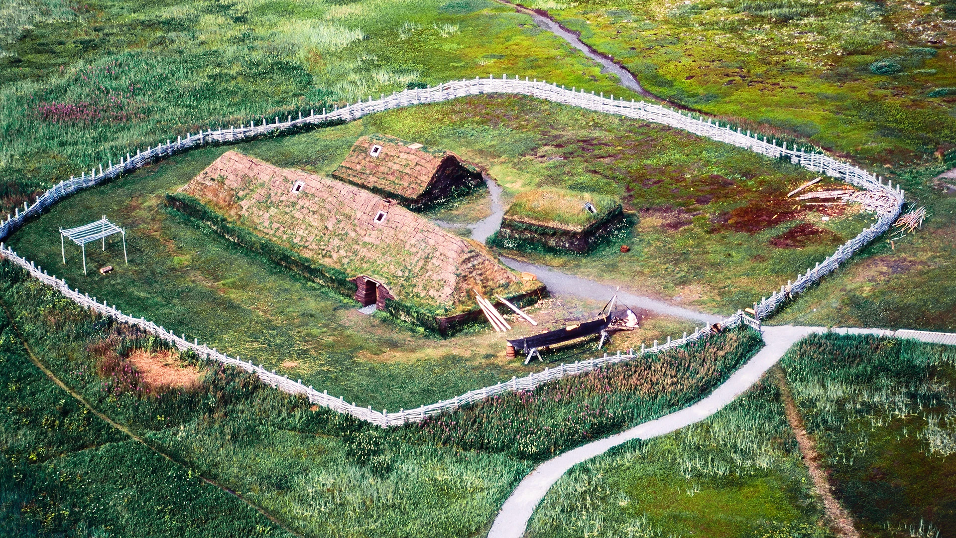Aerial L'Anse aux Meadows Newfoundland Canada