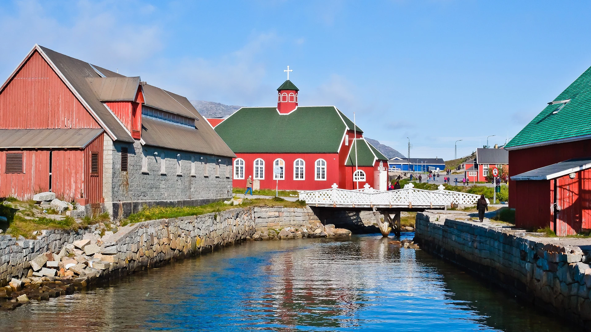 Cityscape and river walk Qaqortoq Greenland