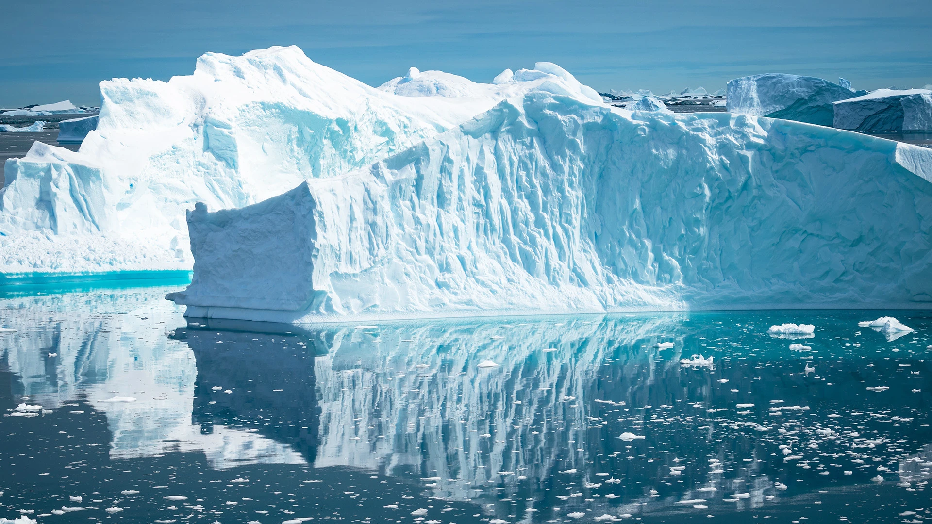Floating Icebergs Reflection Antarctica