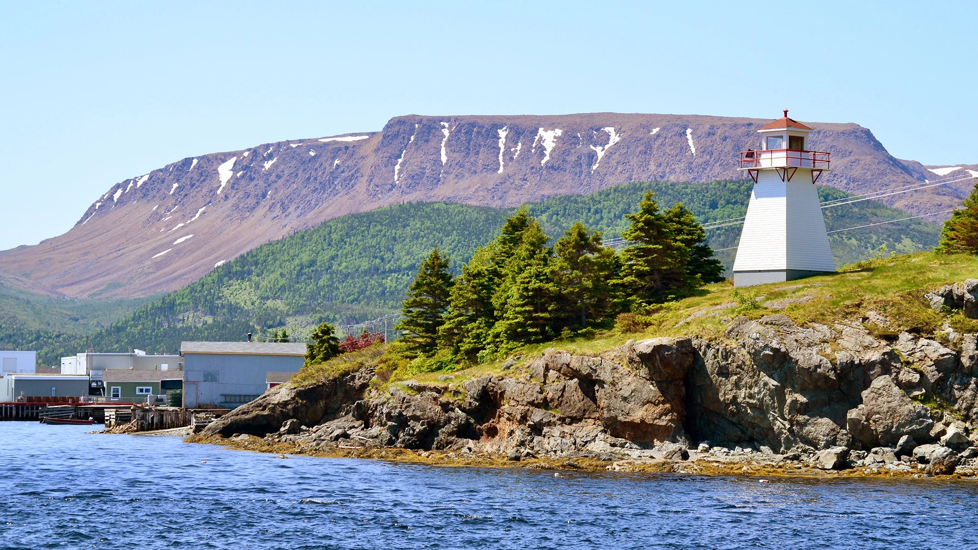 Woody Point Lighthouse Bonne Bay under The Tablelands Newfoundland Canada