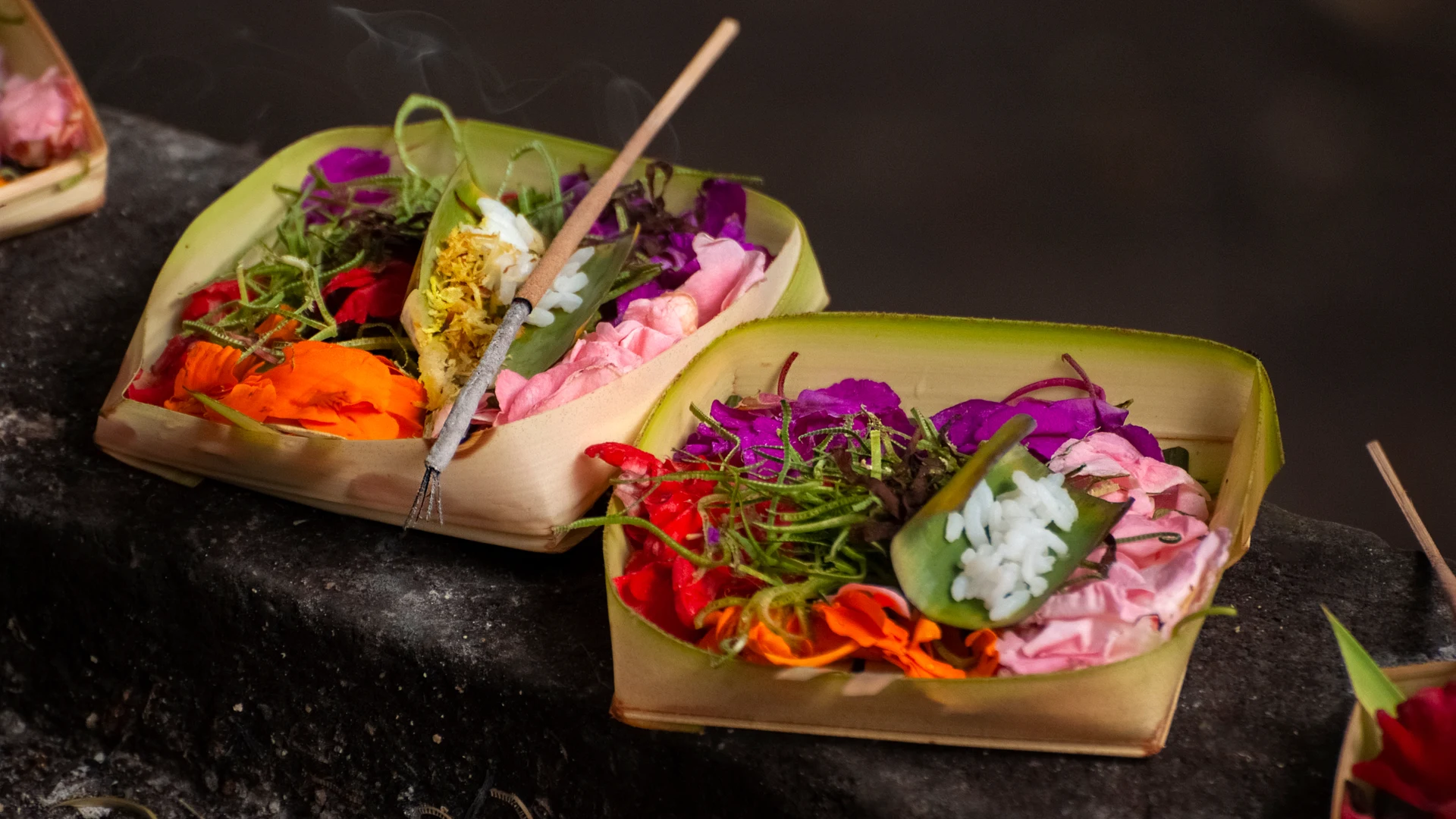 Balinese canang sari temple offerings