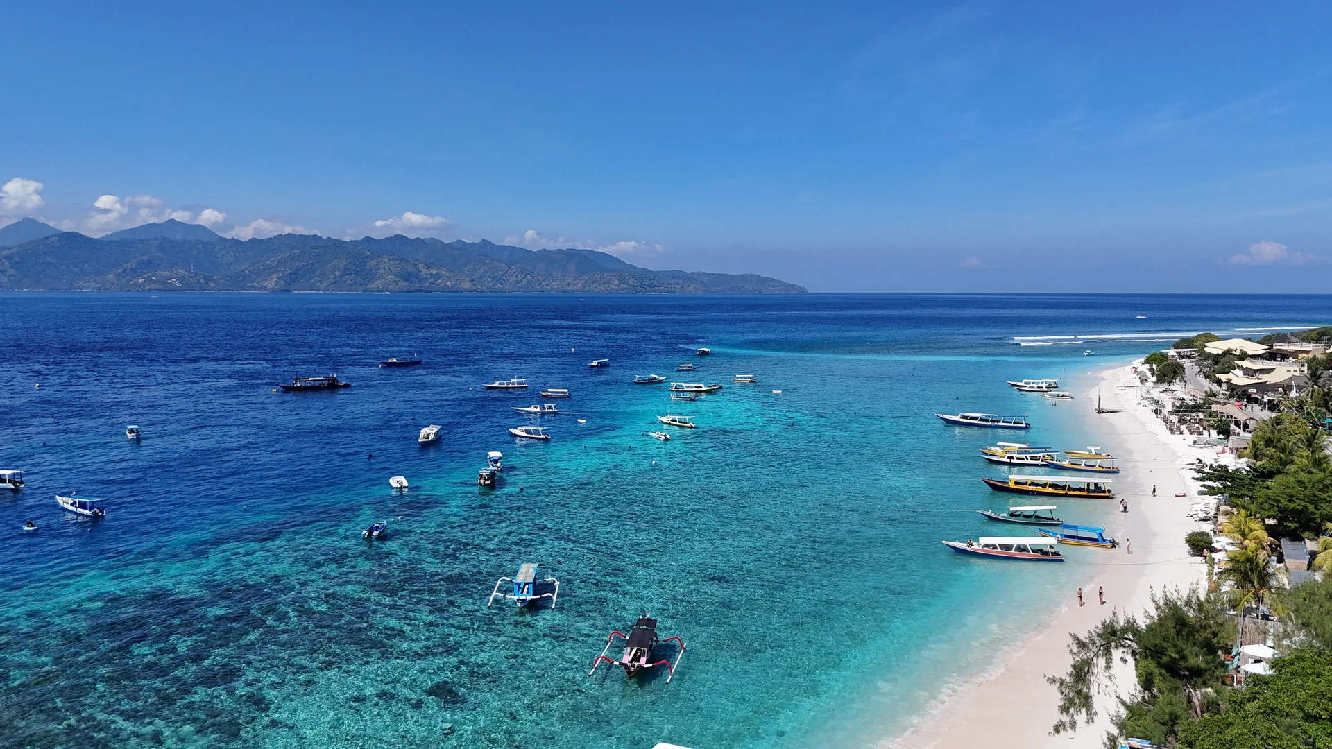 Aerial view of the main beach, Gili Trawangan