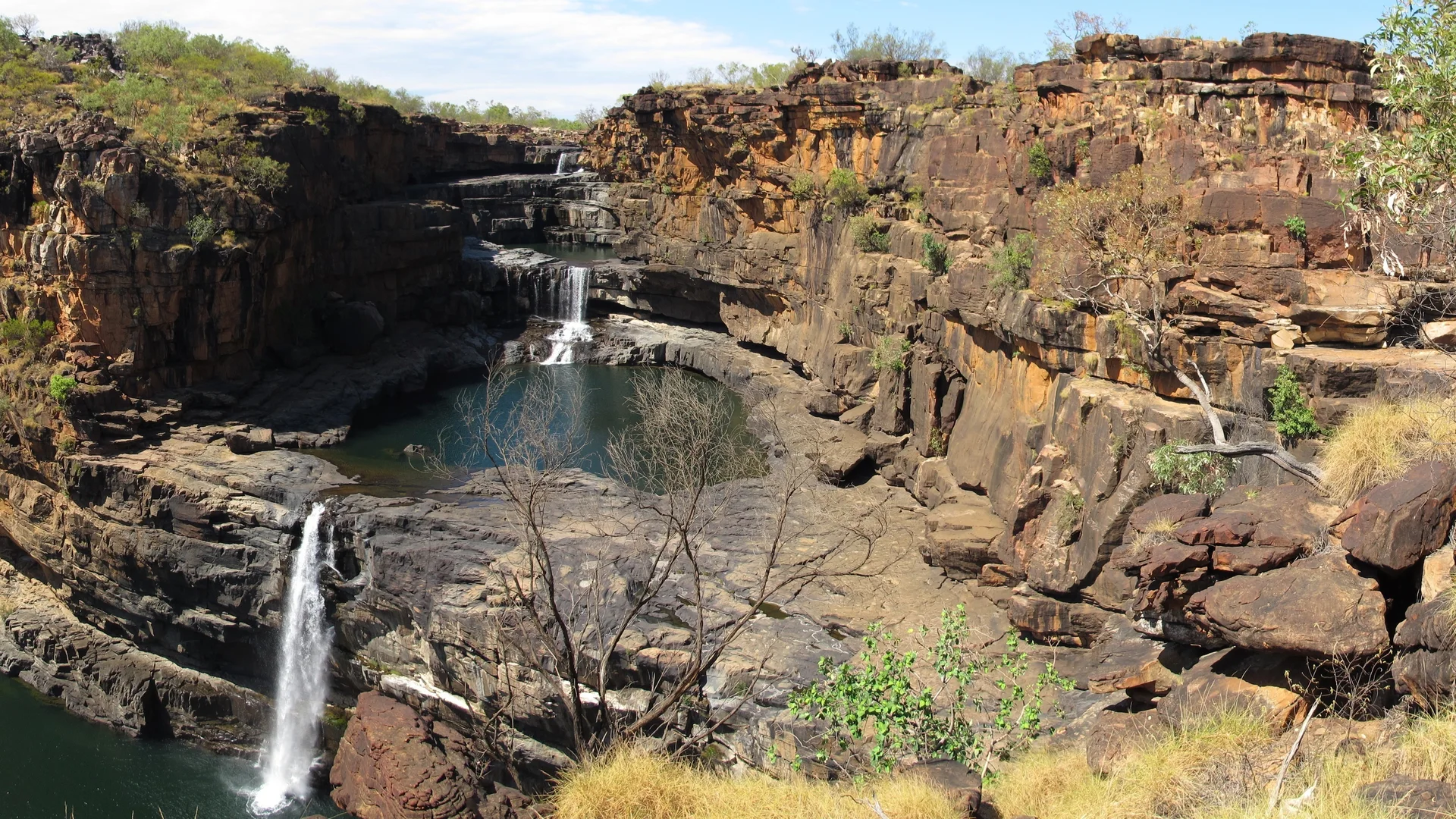 Tiered Mitchell Falls cascades