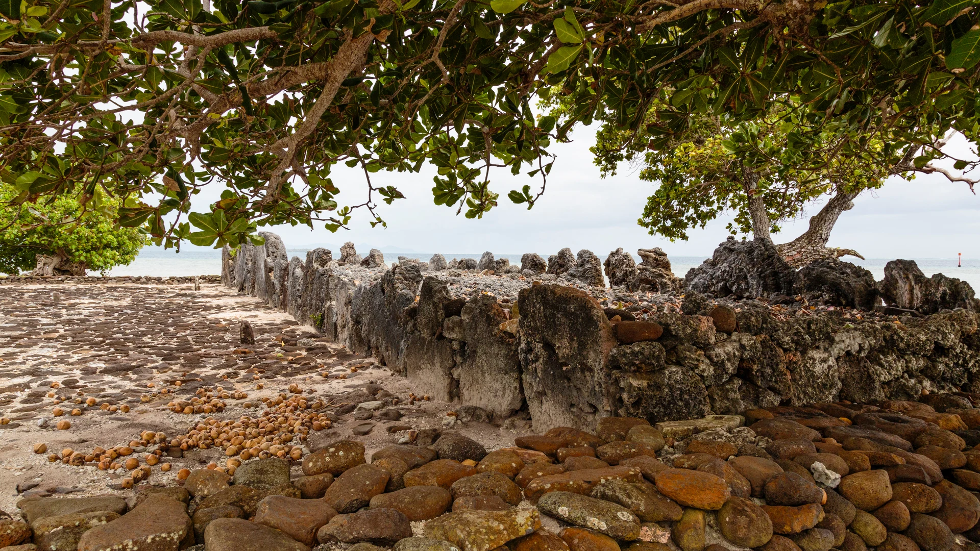 Polynesian marae stone temple, Society Islands