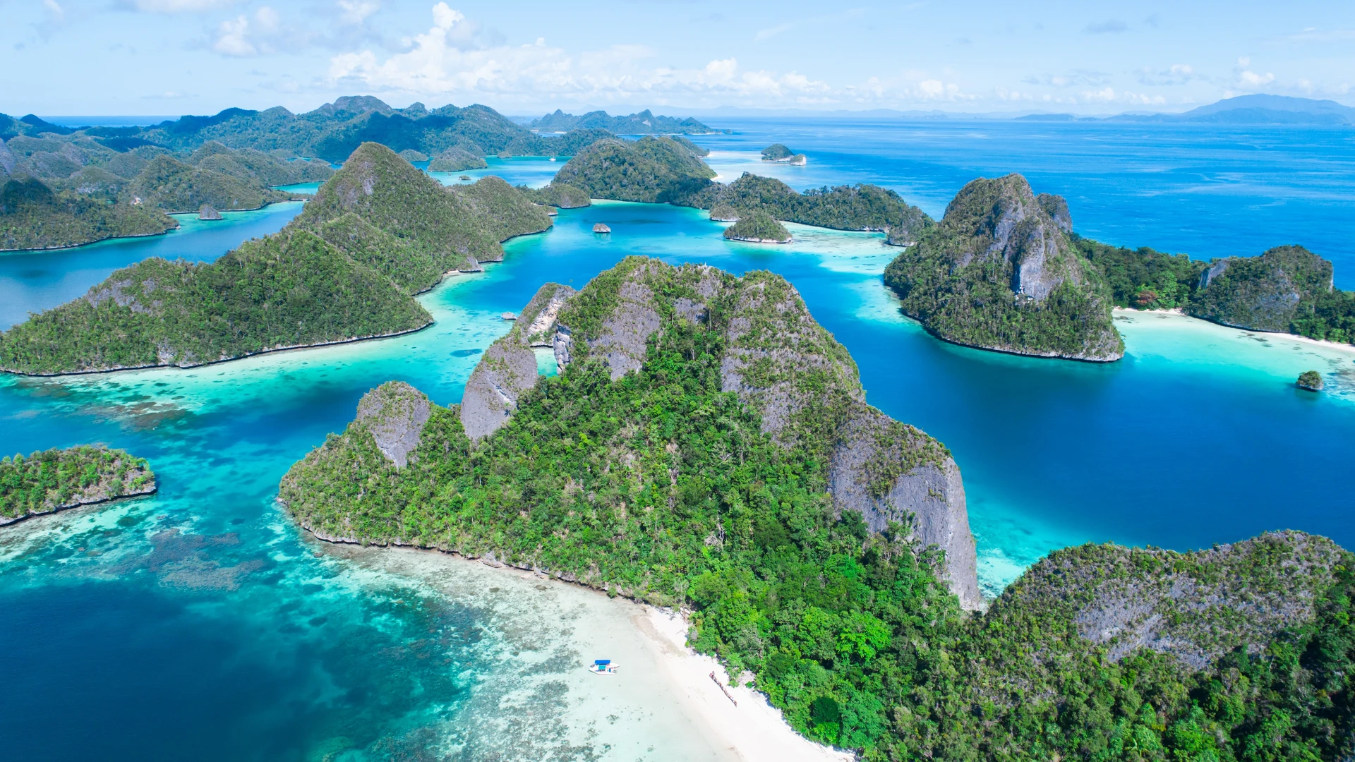 Aerial of the limestone karst islands of Raja Ampat