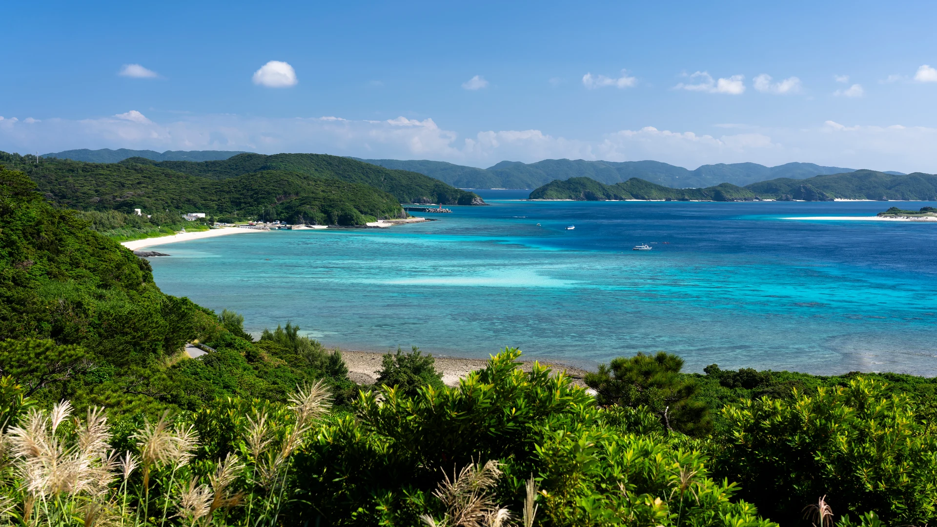 Aerial of the turquoise Kerama Islands, Okinawa
