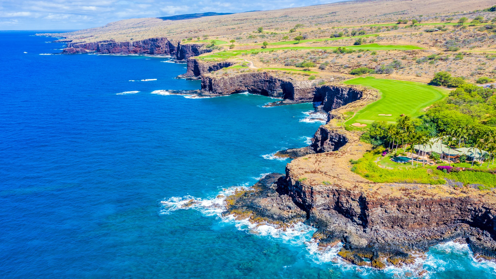 Aerial of the sea cliffs of Lana'i, Hawaii